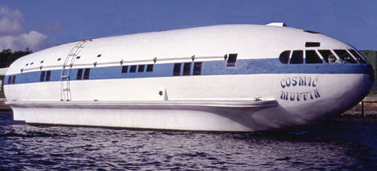 cosmic muffin boat converted from an airplane