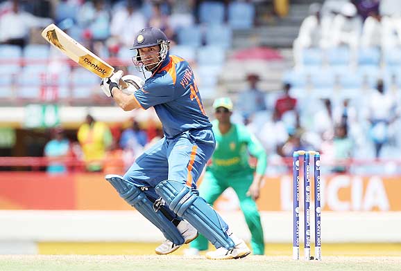 Photo number 7 in the cricket slideshow Match 5: India vs South Africa. Photo caption, "  Yuvraj Singh scores runs during the ICC World Twenty20 match between South Africa and India played at The Beausejour Cricket Ground in Gros Islet. (Getty Images) "