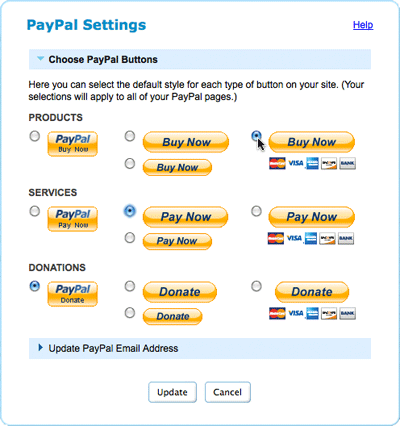 credit card icons paypal. displays credit card icons