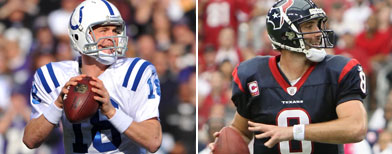 Indy's Peyton Manning (Getty Images) and Houston's Matt Schaub (Getty Images).