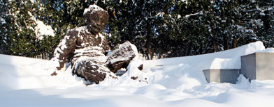 The Albert Einstein Monument is covered in snow, Sunday, Dec. 20, 2009, in Washington. (AP Photo/Haraz N. Ghanbari)