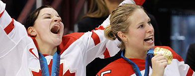 Canada's Sarah Vaillancourt, left, and Tessa Bonhomme. (AP Photo/Gene J. Puskar)