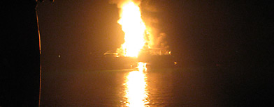 A fire aboard the mobile offshore drilling unit Deepwater Horizon burns 52-miles southeast of Venice, La. (AP/U.S. Coast Guard, Petty Officer 2nd Class Scott Lloyd)