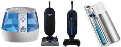 (L-R) Humidifier (Vicks); Vacuum cleaner (Oreck); Toothbrush sanitizer (VIOlight)