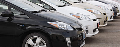 2010 Toyota Prius sedans sit at a Toyota dealership in Englewood,  Colo. (AP/David Zalubowski)
