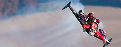 Yves Rossy flying his winged jet-pack. (AP Photo/Keystone, Laurent Gillieron, pool)