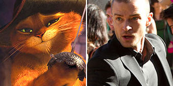 Justin Timberlake and 'Puss in Boots' (Y! Movies)