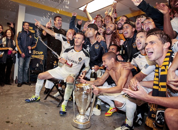 Beckham gets a little teary, celebrates MLS CUP with a Budweiser ...