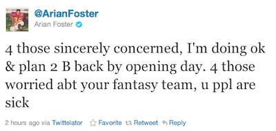 Foster will be ready for Week 1, calls some fantasy owners â€˜sickâ€™