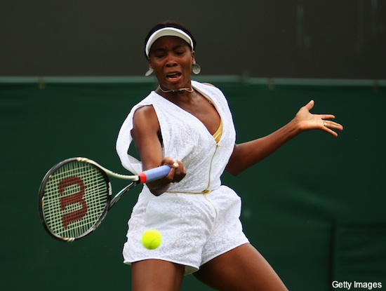 Pictures: Venus wins on court, loses with toga jumper outfit