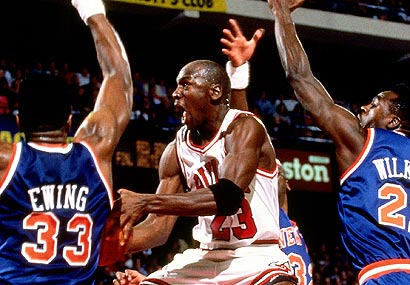 Michael Jordan battles the Knicks.