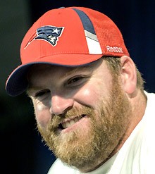 Patriots offensive lineman Logan Mankins smiles as he talks to the media about being selected to the 2010 Pro Bowl.