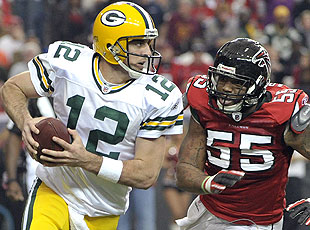 Rodgers was constantly on the run against the Falcons.