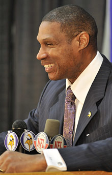 Leslie Frazier addresses the media on Monday. He becomes the Vikings' eighth head coach in the team's 50 year history.