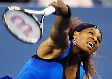 Serena Williams serves to Bojana Jovanovski during the first round.