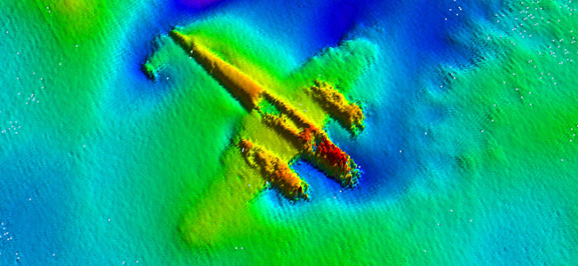 A World War II era German bomber is seen using high-tech sonar equipment on the sea floor off southeast England