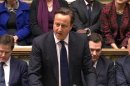 Britain's Prime Minister David Cameron speaks during a special session of parliament in London