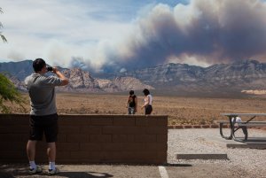A family visiting the Red Rock Canyon National Conservation …