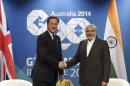 British Prime minister David Cameron meets with Indian Prime Minister Narendra Modi at their bilateral meeting before the G20 leaders Summit in Brisbane