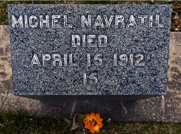 Titanic victim Michel Navratil's grave marker is seen in the Baron de Hirsh Cemetery, a Jewish cemetery, in Halifax on Thursday April 5, 2012. Navratil assumed the name of his friend Louis Hoffman, ki