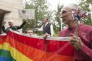 gay couples marry outside of Mecklenburg County Register of Deeds office in Charlotte