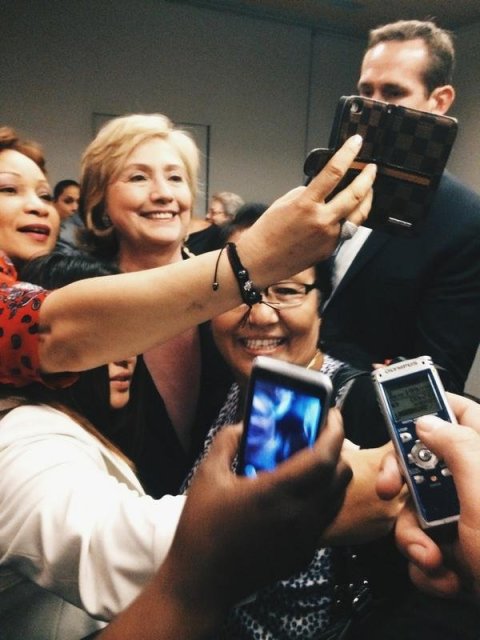 Hillary Clinton taking selfies 
