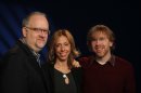 CAPTION ADDITION TO TITLE FOR COMPOSER LYRICIST - In this Monday,March 11, 2013, photo, from left, playwright Doug Wright, composer-lyricist Amanda Green and Phish founder Trey Anastasio pose for a portrait in New York. The trio have teamed up to create the new Broadway musical "Hands on a Hardbody." (AP Photo/John Carucci)
