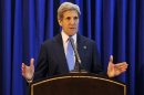 U.S. Secretary of State Kerry speaks during news conference at Queen Alia International Airport in the Jordanian capital of Amman