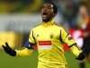 Anzhi Makhackhala's Samuel Eto'o celebrates after scoring a goal during the Europa League Group A soccer match against Udinese at the Lokomotiv stadium in Moscow