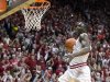 Indiana's Victor Oladipo (4) drives toward the basket for a slam dunk during the second half of an NCAA college basketball game Saturday, Feb. 2, 2013, in Bloomington, Ind. Indiana defeated Michigan 81-73. (AP Photo/Doug McSchooler)