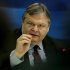 Greek Finance Minister Evangelos Venizelos speaks during a news conference in Athens, Tuesday, Feb. 21, 2012.  Greeks greeted uneasily the news on Tuesday that their country will likely avoid defaulting on its debts next month and the euro should remain their currency, but at the cost of years of economic hardship. (AP Photo/Thanassis Stavrakis)