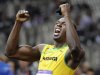 Jamaica's Usain Bolt gestures to the crowd after winning the men's 100m final during the London 2012 Olympic Games at the Olympic Stadium