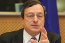 President of the European Central Bank Mario Draghi reports to the Economic Committee, in capacity as the head of the European Systemic Risk Board, at the European Parliament in Brussels, Thursday, May 31, 2012. (AP Photo/Yves Logghe)