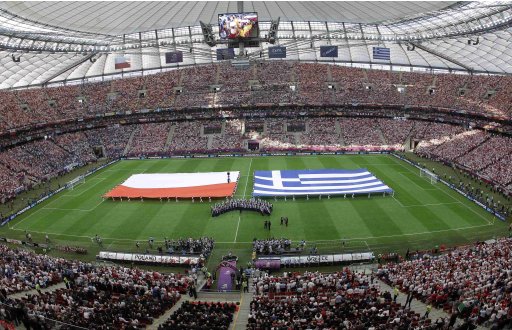 General view shows the National stadium in Warsaw ahead of the Group A Euro 2012 match between Poland and Greece