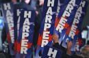 Supporters of Canadian Conservative leader Steven Harper cheer during a rally on October 14, 2008 in Calgary