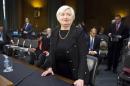 U.S. Federal Reserve Vice Chair Yellen stands after testifying during a confirmation hearing on her nomination to be the next chairman of the U.S. Federal Reserve before the Senate Banking Committee in Washington