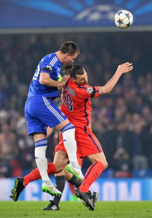 Chelsea's John Terry (left) outjumps Zlatan Ibrahimovic …