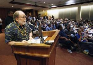 Hawaii Governor Neil Abercrombie gives testimony in support of same sex marriage during a Senate hearing in Honolulu