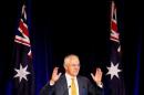 Australian Prime Minister Turnbull reacts as he speaks during an official function for the Liberal Party during the Australian general election in Sydney, Australia