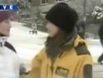 Reporter's awkward run-in with sledder
