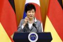 South Korean President Park Geun-Hye speaks during a joint news conference with German President Joachim Gauck after their meeting at the presidential house in Seoul