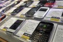 A Samsung mobile phone is pictured at a shop in downtown Milan