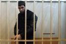 Zaur Dadayev, charged with the murder of Russian opposition figure Boris Nemtsov, stands inside a defendants' cage at the Basmanny district court in Moscow, on March 8, 2015