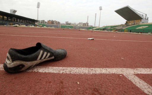 A shoe is seen inside the Port Said stadium one day after soccer supporters clashed