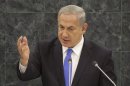 Israeli Prime Minister Benjamin Netanyahu speaks during the 68th session of the General Assembly at United Nations headquarters, Tuesday, Oct. 1, 2013. (AP Photo/Seth Wenig)
