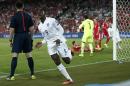 England's forward Danny Welbeck celebrates after scoring the first goal, during their Euro 2016 qualifying match against Switzerland, at the St. Jakob-Park stadium, in Basel, Switzerland, Monday, Sept. 8, 2014. (AP Photo/Keystone, Peter Klaunzer)