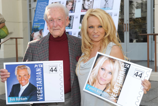 PETA Goes Postal: Bob Barker and Pamela Anderson Unveil Vegetarian Icons Postage Sheet