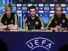Chelsea' s soccer players Torres, Mata and coach Di Matteo attend a news conference in Monaco