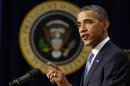 U.S. President Obama talks while on White House complex in Washington