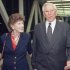 FILE - This Aug. 13, 1997 file photo shows the Rev. Robert Schuller of the Crystal Cathedral, and his wife, Arvella, at Los Angeles International Airport in Los Angeles.  Dr. and Mrs. Robert H. Schuller have announced Saturday, March 10, 2012, their resignation from the board of directors of the Crystal Cathedral Ministries that they founded 42 years ago, fifteen years after starting the Garden Grove Community Church.(AP Photo/John Hayes, File)